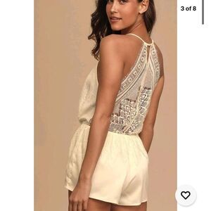 NWT Lulus promise of romance lace satin romper nightie lace cream white medium